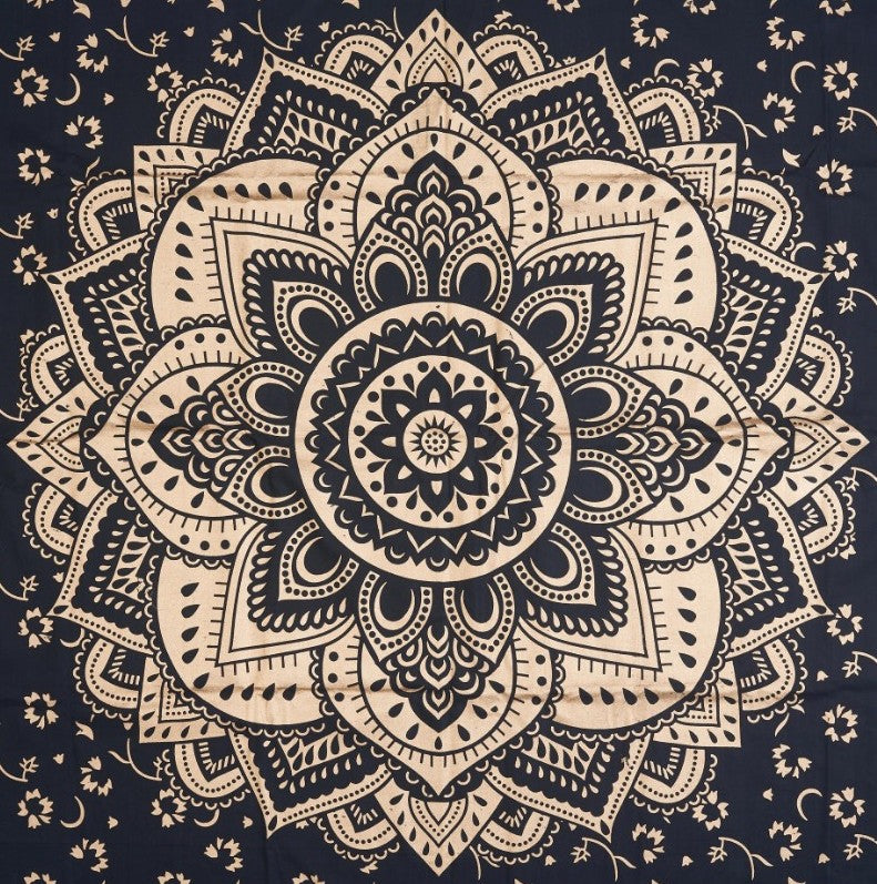 Hand Painted Black and Gold Mandala Floral Baga Imports LLC