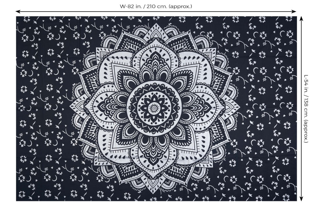 
                  
                    This twin sized wall tapestry is a traditional floral design that is believed to bring balance, positivity and spiritual growth in one’s life. You can use this handicraft tapestry in a number of ways – as a wall hanging, bed sheet, blanket, yoga mat, meditation mat, dorm wall decorator, sofa cover, beach throw, tablecloth or a picnic blanket. It instantly gives your living space a hippie, psychedelic and Bohemian vibe.
                  
                