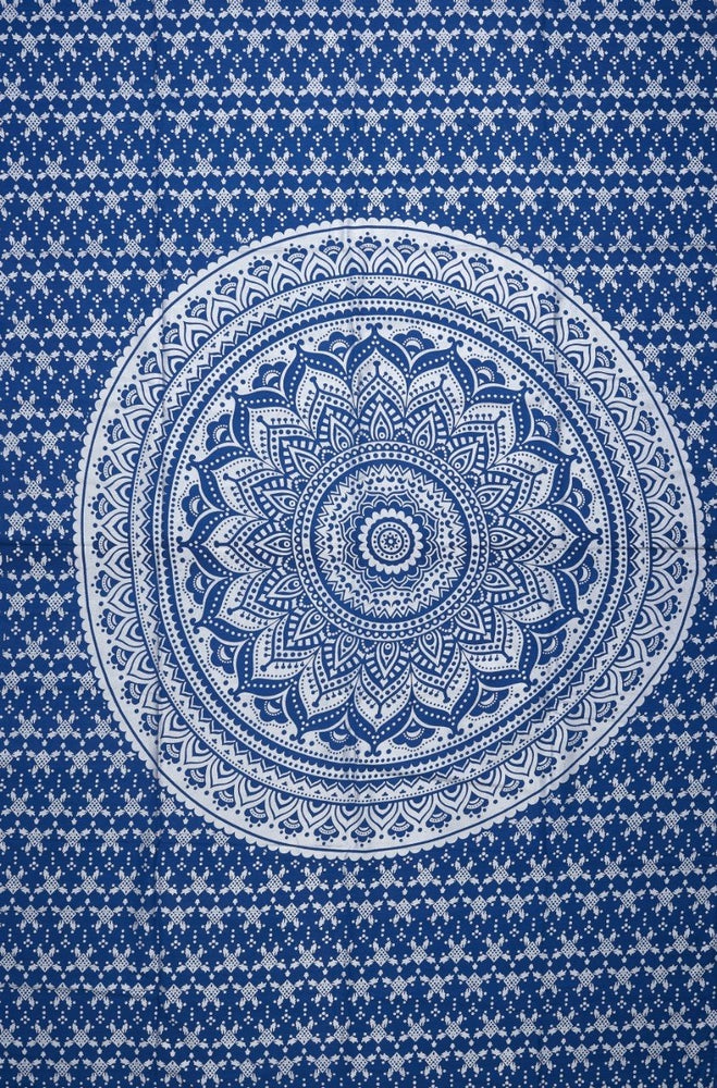 
                  
                    This lovely Indian Mandala tapestry in blue and silver color is a traditional piece of art, handcrafted by the talented local artists of India. A blue and silver Mandala is believed to bring health, wisdom and vitality. You can use the tapestry in a number of ways - as a wall hanging, a bed sheet, yoga/meditation mat, tablecloth, wall art, curtain, beach throw or a picnic blanket. 
                  
                